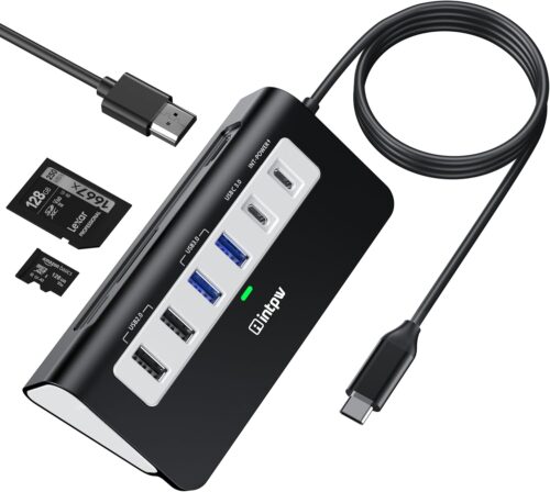 USB C Hub, intpw 9-in-1 USB C Docking Station, Aluminum USB C USB Hub with 4K HDMI, PD 100W, USB-C 3.0 5Gbps, 2 USB 2.0, SD/TF Slot, 3.28FT Cable, Compatible with MacBook Air/Pro, iPad,iPhone 16/15