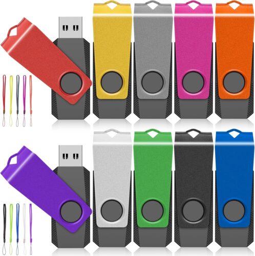 USB Flash Drives 10 Pack 1GB Flash Drive – AGECASH A USB 2.0 Thumb Drive USB Stick Jump Zip Drive Flashdrive, USB Memory Stick Pendrive for Data Storage & Transfer with 10PCS Lanyard (Multi-Colored)