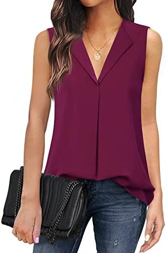 Unixseque Women’s Casual V Neck Sleeveless Tunics Tank Tops Blouses Summer Office Work Shirts