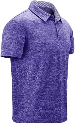 V VALANCH Golf Polos for Men Performance Outdoor Clothing Short Sleeves Polo Shirts, Blue Purple M