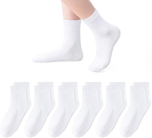 VEKDA 6 Pairs Kids Socks Boys Girls Crew Socks for School Uniform Cotton Seamless Toe Sock