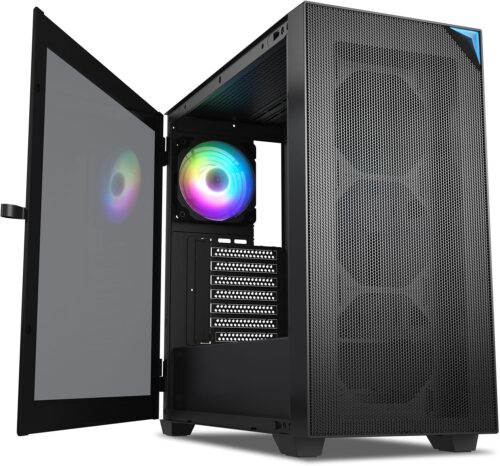 VETROO AL800 Full Tower PC Computer Case – Door Opening Design Tempered Glass, E-ATX/ATX Support, Adjustable LED Strip, Pre-Installed ARGB & PWM FDB Fan in Rear, Support for 40 Series GPUs -Black