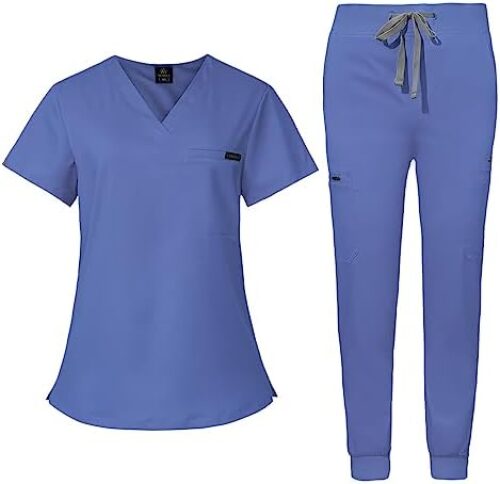 VIAOLI Scrubs for Women Set Stretchy V-Neck Scrubs Top and Jogger Pants with Drawstring 8 Pocket Womens Scrubs
