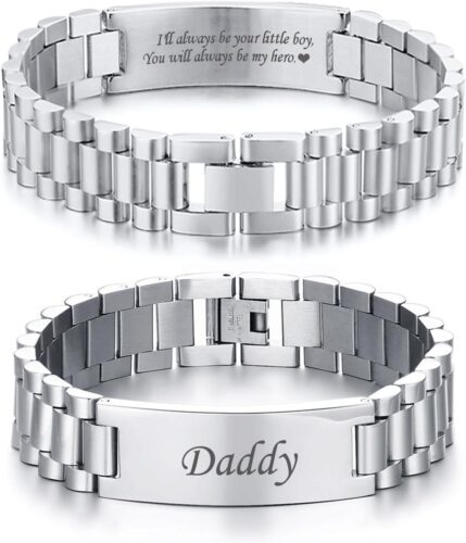 VNOX Masculine Watch Band Stainless Steel Link Bracelet Personalized Jewelry Gift for Men DAD Father Husband Boyfriend