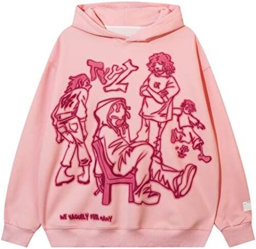 Vamtac Mens Graphic Hoodies Y2k Cute Hoodie Oversized Fashion Streetwear Casual Hooded Sweatshirt Black Unisex