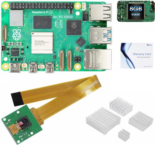 Vemico Raspberry Pi 5 Kit 8GB RAM with 5MP Camera Module for Raspberry Pi, Aluminum Heatsinks 4pcs and Raspberry Pi 5 8GB Board Included