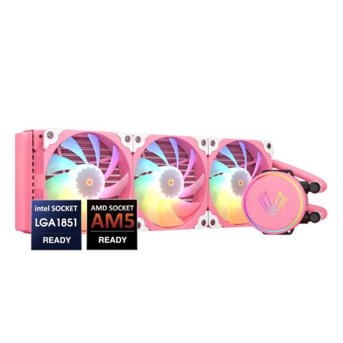 Vetroo V360 Liquid CPU Cooler, 3X 120mm Addressable RGB Pump & PWM Fans, 360mm Radiator 290W TDP AIO Water Cooling w/Controller Hub for Intel LGA 1851/1700/1200 AMD AM5/AM4, for Gaming Console – Pink