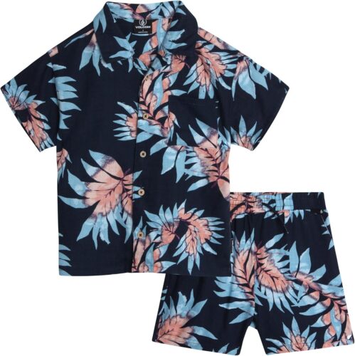 Volcom Baby Boys’ Shorts Set – 2 Piece Short Sleeve Button Down Linen Shirt and Stretch Twill Shorts – Outfit for Baby Boys