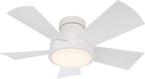 Vox Smart Indoor and Outdoor 5-Blade Flush Mount Ceiling Fan 38in Matte White with 3000K LED Light Kit and Remote Control works with Alexa, Google Assistant, Samsung Things, and iOS or Android App