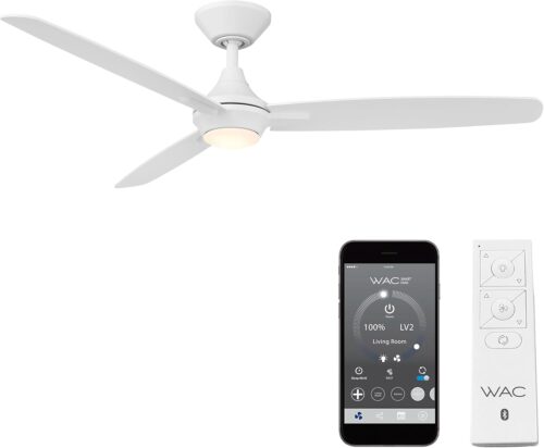 WAC Smart Fans Blitzen Indoor and Outdoor 3-Blade Smart Home Ceiling Fan 54in Matte White with 3000K LED Light Kit and Remote Control works with Alexa and iOS or Android App