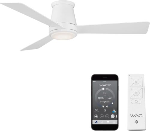 WAC Smart Fans Hug Indoor and Outdoor 3-Blade Flush Mount Smart Home Ceiling Fan 52in Matte White with 3000K LED Light Kit and Remote Control works with Alexa and iOS or Android App