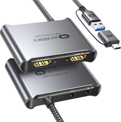 WARRKY 4K HDMI Capture Card [with Fixed USB 3.0 Cable, 4K Loop Out, No-Latency] 1080P 60FPS Cam Link Video/Audio Capture Device for Streaming, Game Recording, Compatible for Nintendo/PS5/xBox/PC-Gray