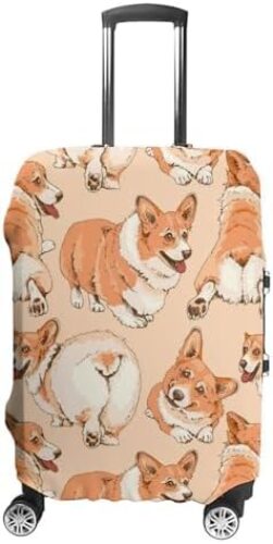 WOEZKEX Cute Dogs Funny Welsh Corgi Luggage Cover Washable Travel Gear Cover 18/24/28/32 Inch Suitcase Protective Cover