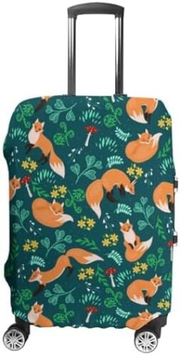 WOEZKEX Summer Leaves Flowers Floral Foxes Luggage Cover Washable Travel Gear Cover 18/24/28/32 Inch Suitcase Protective Cover