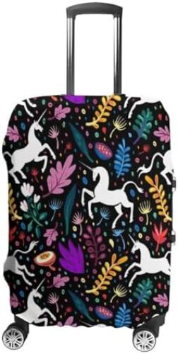 WOEZKEX Unicorns Flowers Leaves Halloween Luggage Cover Washable Travel Gear Cover 18/24/28/32 Inch Suitcase Protective Cover