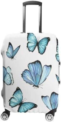 WOEZKEX Watercolor Butterflies Blue Butterfly Luggage Cover Washable Travel Gear Cover 18/24/28/32 Inch Suitcase Protective Cover