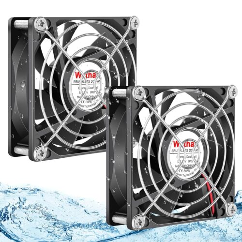 Wathai IP67 Waterproof 80mm x 25mm 12V Cooling DC Fan for RV Fridge Exhaust Ventilation Dual Ball High Speed DIY Cooler 12 v Fans 2 Pack