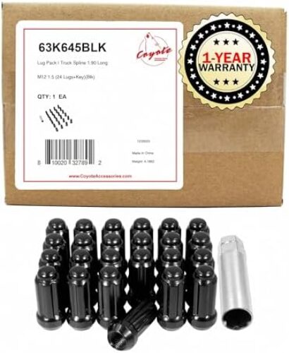 Wheel Accessories Parts 24 Pcs M12 x 1.5 12 x 1.5 Thread Truck 2.00″ Long Spline Lug Nuts Black Chrome 6 Spline Hex Fits 2004-12 Chevy Colorado GMC Canyon | Toyota Tacoma 4Runner | Ford Bronco Ranger