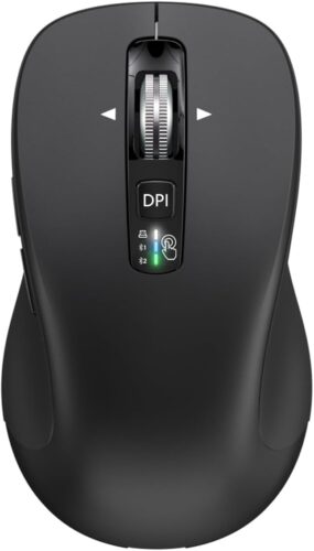 Wireless Bluetooth Mouse (USB + BT1 + BT2), Full Size Mouse, 4-Way Scrolling, Multi-Device Silent Mouse for Computer, Laptop, iPad, MacBook (Black)