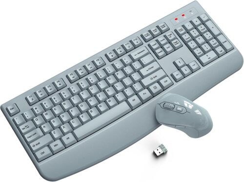 Wireless Keyboard and Mouse Combo, ULSOU 2.4G Full-Sized Ergonomic Computer Keyboard with Wrist Rest and 3 Level DPI Adjustable Wireless Mouse for Windows, Mac OS Desktop/Laptop/PC(Grey)