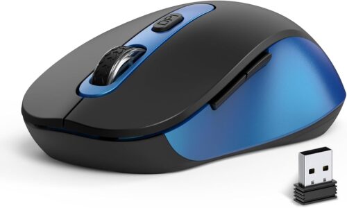 Wireless Mouse for Laptop, PC, Chromebook, Mac, MacBook, Silent Mouse with USB Nano Receiver, Side Button, 2400 DPI, Anti Slip Roller, 6 Button Ergonomics Cordless Computer Mice – Black Blue