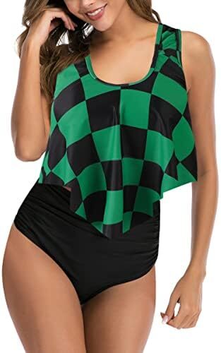 Women High Waisted Bikini Swimsuit Plus Size Flounce Top Vintage Tummy Control Bottom Two Piece Tankini Bathing Suits
