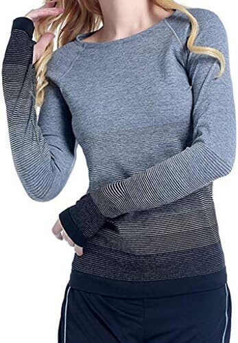 Women’s Long Sleeve Casual Tops Gradual Color Sports Running Fast Dry Fitness Yoga Clothes