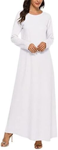 Womens Muslim Dresses Abaya Long Sleeve T Shirt Maxi Dresses Arabic Long Dress Plain Crewneck Arabian Islamic Clothes