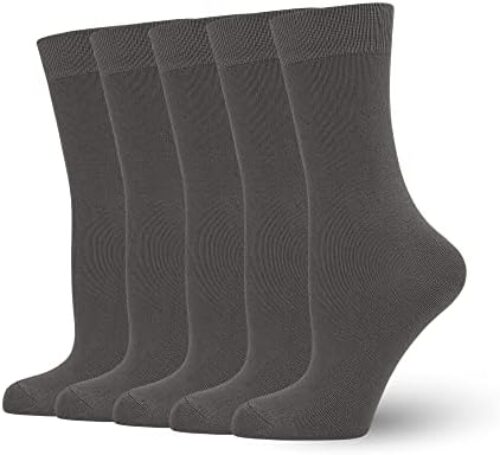 Women’s Soft Thin Viscose Bamboo Crew Socks, Fit Stretchy Casual, Business, Dress Calf Sock 5 Pairs