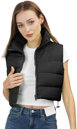 Women’s Winter Cropped Puffer Vest Lightweight Sleeveless Cute Outerwear Puffer Vest