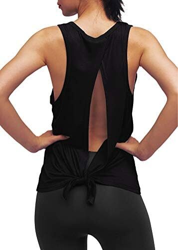 Womens Workout Yoga Tops Open Back Shirts Tie Back Tank Tops with Adjustable Fit
