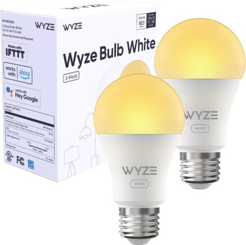 Wyze Bulb White, 800 Lumen, 90+CRI WiFi Tunable-White A19 Smart Light Bulb, Compatible with Alexa and Google Assistant, Two-Pack