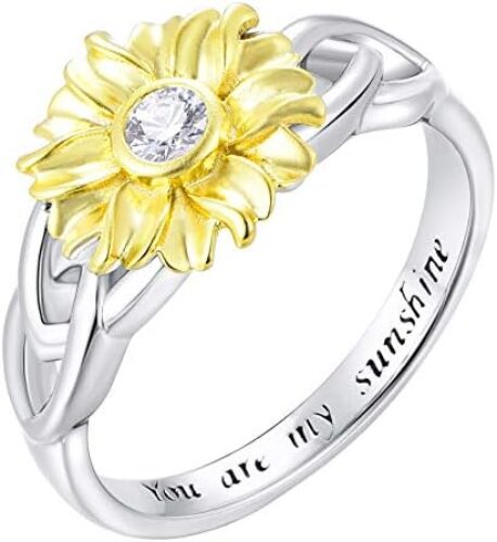 YL Sunflower Rings 925 Sterling Silver Infinity Rings Cubic Zirconia Flower Jewelry for Women