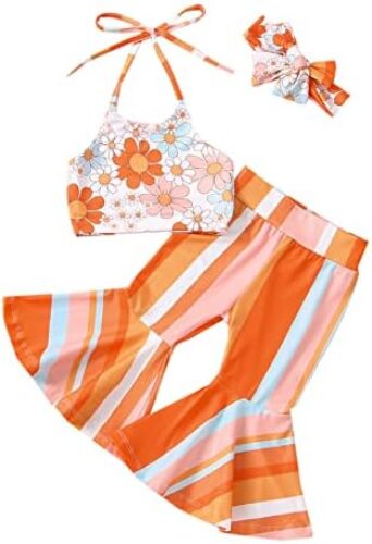 YOKJZJD Infant Toddler Baby Girl Outfits Knitted Sleeveless T-Shirt Vest Crop Tops Bell Bottom Pants Set Summer Clothes