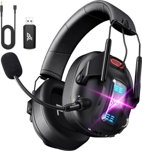 YPBDAN Wireless Gaming Headset for PS5, PS4, PC, USB Over Ear Gaming Headphones with Noise Canceling Mic, Bluetooth 5.3, 100H Battery, Low Latency, Foldable Headset for Switch, Mac, Laptop