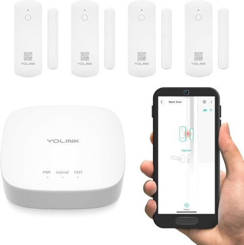 YoLink LoRa Smart Door Sensor Starter Kit: – 1/4 Mile Open-Air Range, Door Left-Open Reminders,5 Years Battery Life, SMS/Text, Email & App Alerts, Alexa, IFTTT, Home Assistant