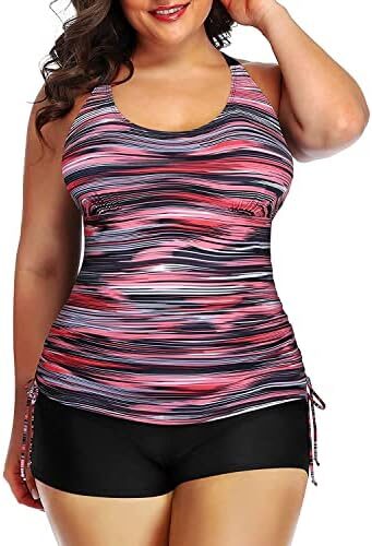 Yonique Women Plus Size Tankini with Shorts Two Piece Bathing Suits Athletic Swimsuits Tummy Control Swimwear