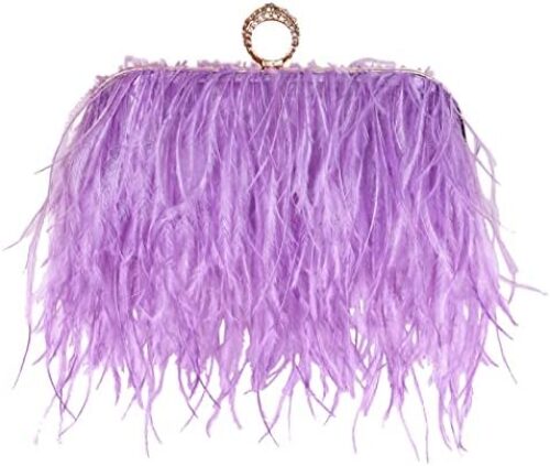 ZAKIA Women’s Real Natural Ostrich Feather Tote Evening Dress Bag Shoulder Bag Party Money Bag Wallet Clutch