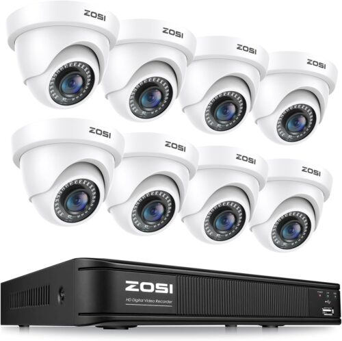 ZOSI 1080P H.265+ Home Security Camera System, AI Human Vehicle Detect, 5MP Lite 8 Channel Surveillance DVR, 8 x 1080p Weatherproof CCTV Dome Camera Outdoor, 80ft Night Vision, Remote Access (No HDD)