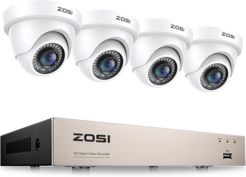 ZOSI 3K Lite 8CH H.265+ Home Security Camera System with AI Human/Vehicle Detection,Night Vision,5MP Lite 8 Channel CCTV DVR,4pcs 1080P 1920TVL 2MP Outdoor Indoor Surveillance Dome Cameras (No HDD)