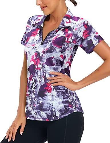 Zamowoty Women’s Short Sleeve Golf Shirts 1/4 Zip Up Loose Yoga Running Workout Tops