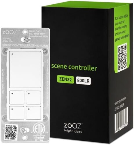 Zooz 800 Series Z-Wave Long Range Scene Controller ZEN32 800LR, White | Z-Wave Hub Required