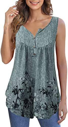 Zyyfly Womens Tank Tops Loose Fit Summer Henley Shirts Pleated Flowy Sleeveless Tunic Tops
