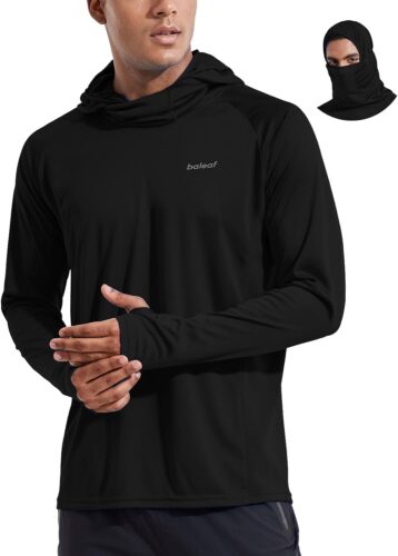 baleaf Men’s Sun Protection Hoodie Shirt UPF 50+ Long Sleeve UV SPF T-Shirts with Mask Rash Guard Fishing Lightweight