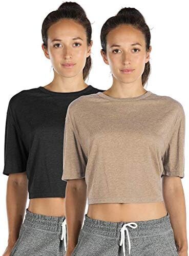 icyzone Open Back Workout Top Shirts – Yoga t-Shirts Activewear Exercise Crop Tops for Women(Pack of 2)