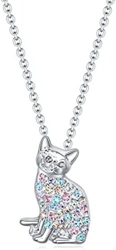 luomart Little Cat Necklace Gifts for Girls,Rainbow Dainty Kitty Necklaces Jewelry Gift for Women Boys Teen Girls Cat Lovers