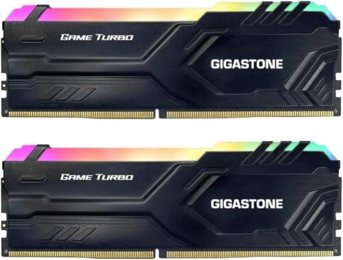 【RGB DDR4 RAM】GIGASTONE Game TURBO 16GB Kit (2x8GB)DDR4 3200MHz PC4-25600 CL 16-18-18-40 Intel XMP 2.0 AMD Ryzen 1.35V UDIMM 288 Pin Unbuffered Non ECC High Performance Gaming Desktop Memory – Black