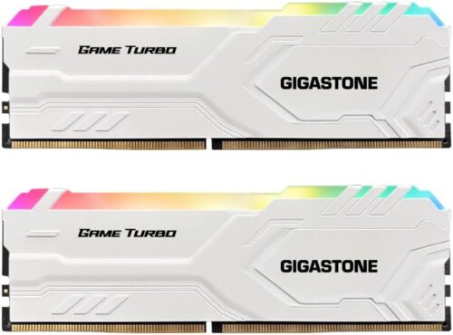 【RGB DDR4 RAM】GIGASTONE Game TURBO 32GB Kit (2x16GB)DDR4 3200MHz PC4-25600 CL16-18-18-40 Intel XMP 2.0 AMD Ryzen 1.35V UDIMM 288 Pin Unbuffered Non ECC High Performance Gaming Desktop Memory – White